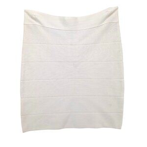 Bebe Bandage Mini Bodycon Skirt Womens White Cream Back Zip Stretch Size L